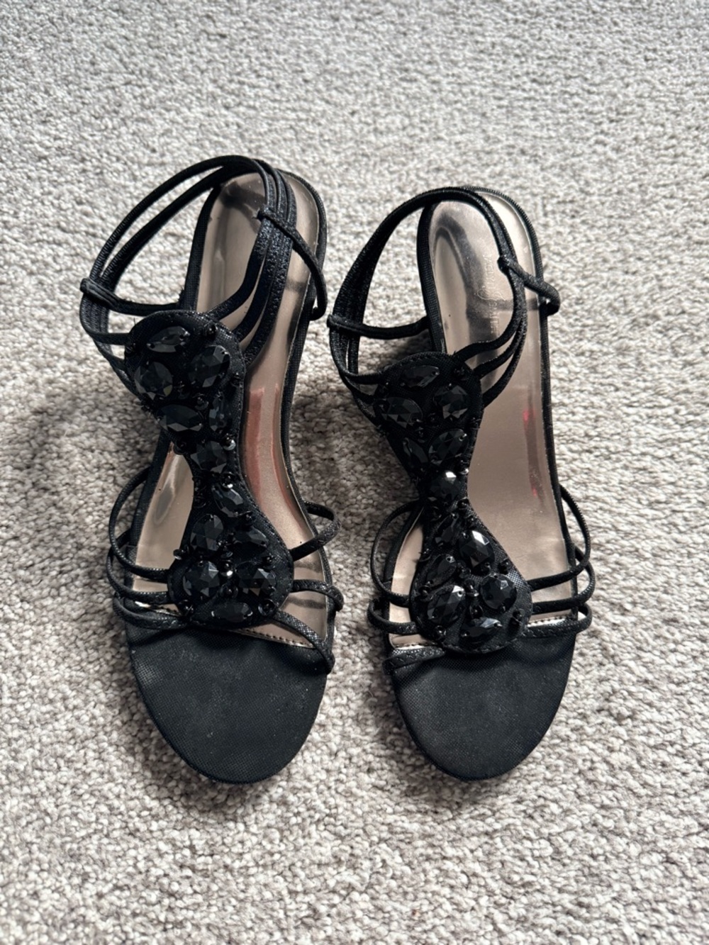 Jaclyn Smith Black Jeweled Strappy Evening Sandals